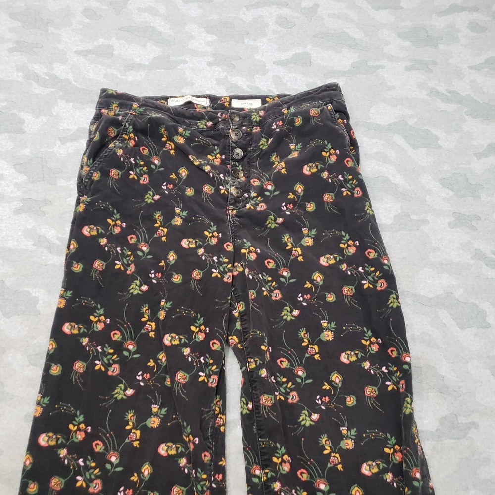 Pilcro And The Letter Press Pants Womens 31 Black Corduroy Floral Wide Leg - Picture 2 of 10